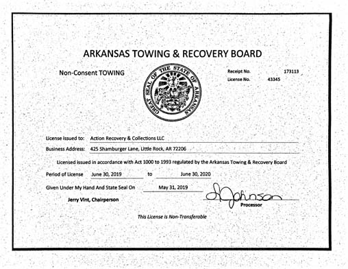 Repossessions And Auto Recovery By Action Recovery In Arkansas